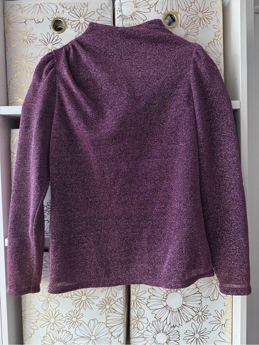 Rebecca Taylor Metallic Plum Shimmer Mock Turtleneck Semi Sheer Knit Top